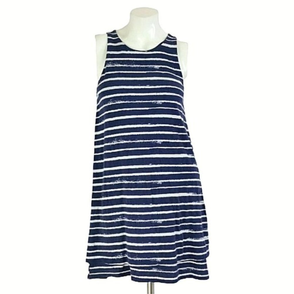 Gap Blue Striped Linen Blend Layered A-Line Dress